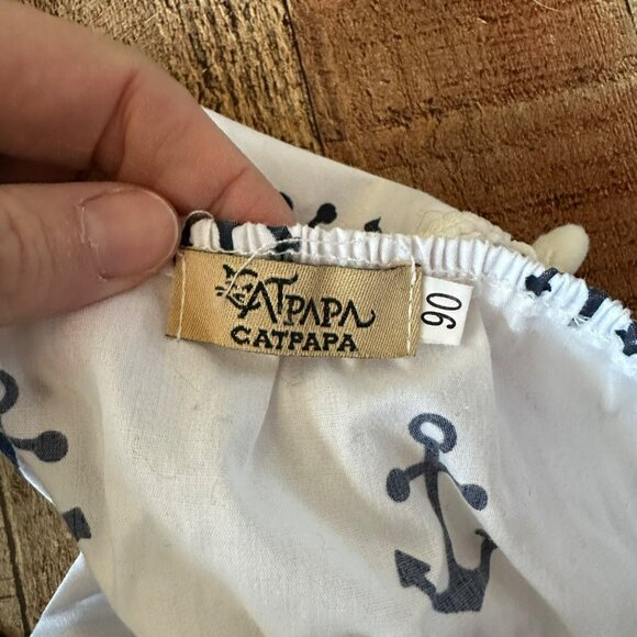 Nautical Anchor Print Toddler Halter Top With Polka Dot Straps & Pom-Pom Trim - Picture 7 of 7